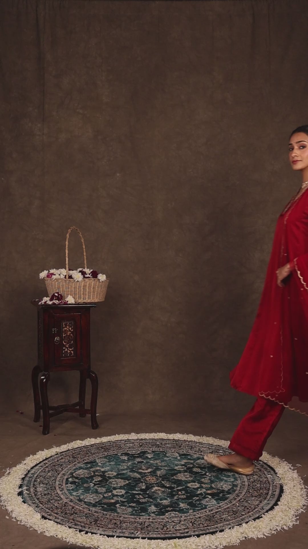 Red Satin Georgette Anarkali w/ Net Dupatta by AKloset