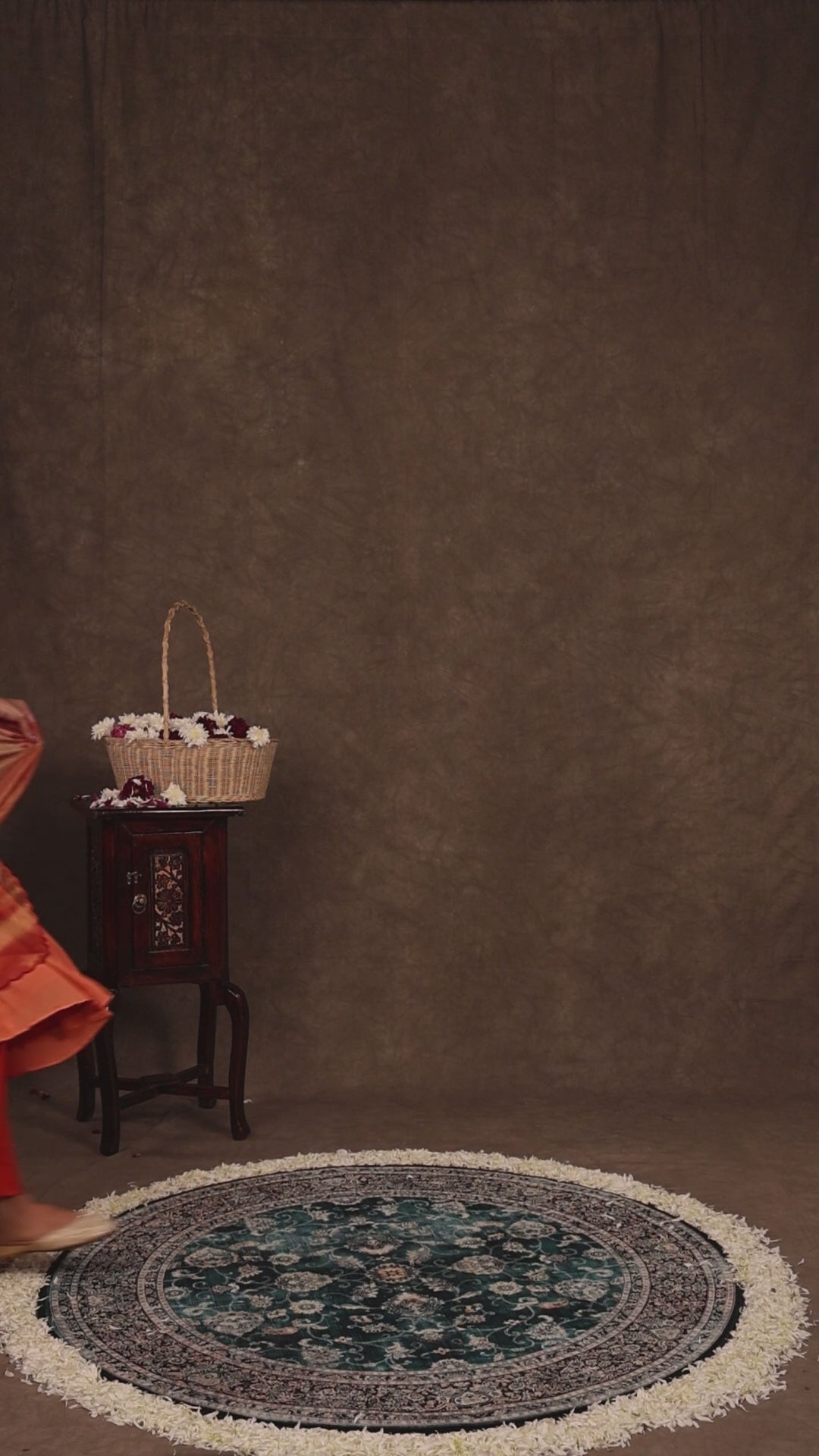 Orange Georgette Anarkali w/ Tissue Organza Dupatta & Raw Silk Pant by AKloset