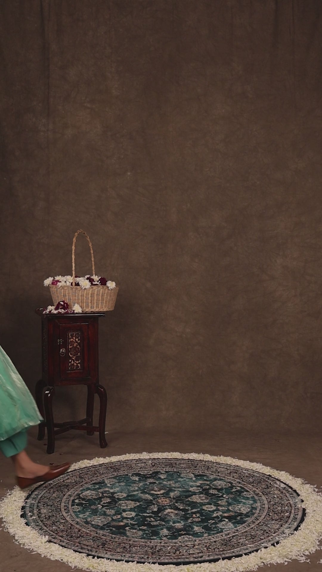 Turquoise Tissue Georgette Anarkali w/ Organza Dupatta & Spun Cotton Pant by AKloset